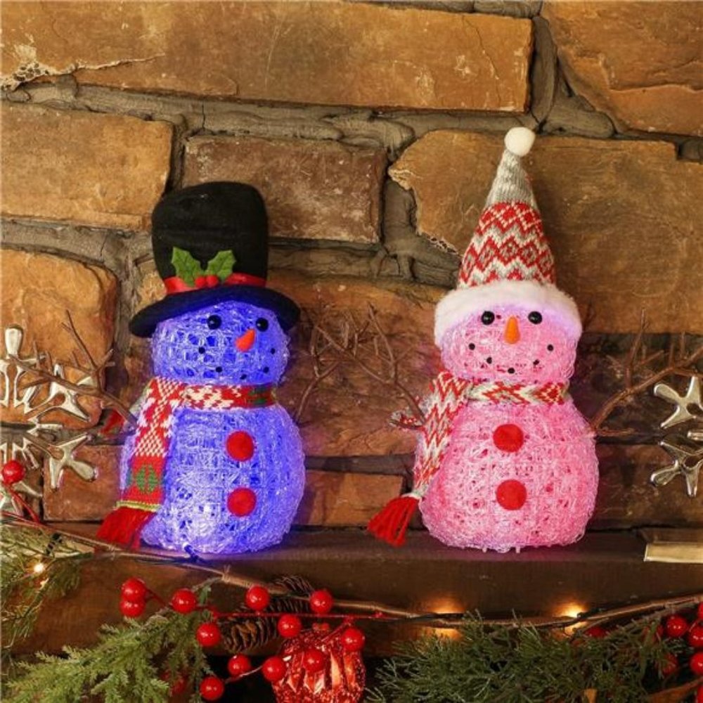 Set of 2 Snowman Color Changing LED Lights Tabletop Figurine 9" x 4" Inches
